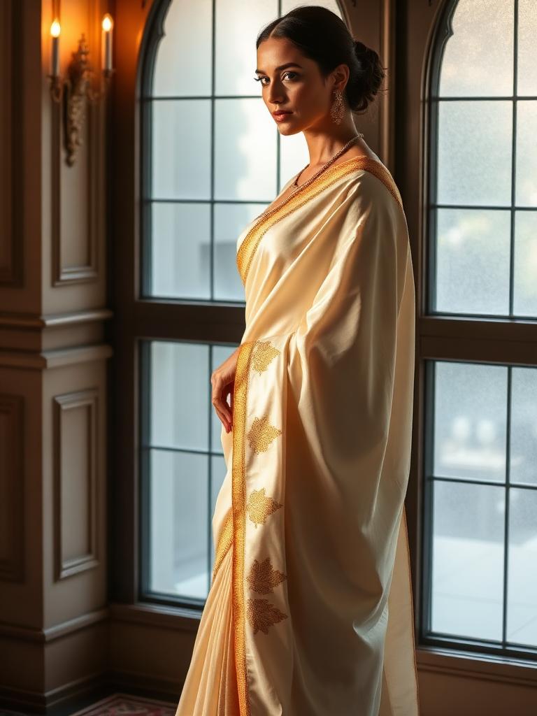 Ivory Lotus Crepe Saree
