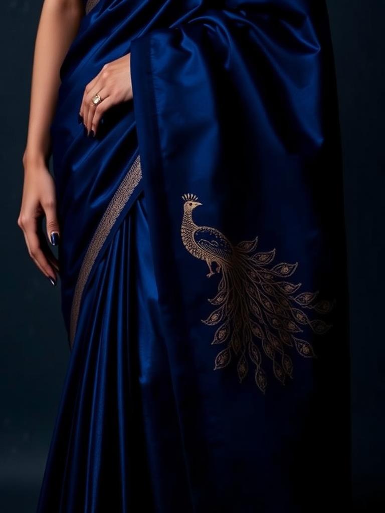Midnight Mor Satin Saree