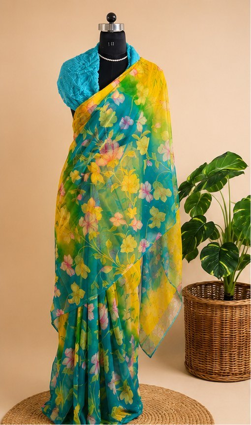 Firoza Bel Chiffon Saree