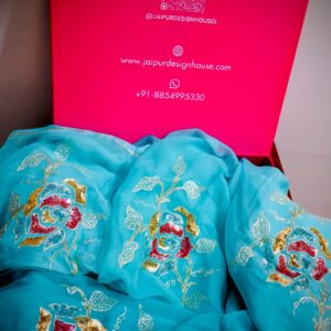 Aqua Blue Floral Sequin Embroidered Saree